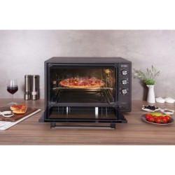 ICQN Minibackofen 60 Liter XXL, 1800 W, inkl. Backblech Set, 40°-230°C, Umluft, Pizza-Ofen, Doppelverglasung, Drehspieß, Timer, Emailliert