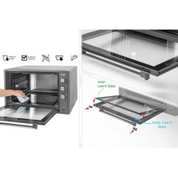 ICQN Minibackofen 60 Liter XXL, 1800 W, inkl. Backblech Set, 40°-230°C, Umluft, Pizza-Ofen, Doppelverglasung, Drehspieß, Timer, Emailliert