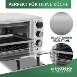 STEINBORG Minibackofen SB-3005w, 13 Liter, Großes Sichtfenster, Hitzebeständiges Gehäuse, 1200 Watt