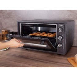 ICQN Minibackofen 42 Liter mit Umluft, Emailliert, 1300 W, inkl. Backblech Set, Umluft, Pizza-Ofen, Doppelverglasung, Timer, Mini Ofen, 40°-230°C