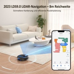 oyajia Nass-Trocken-Saugroboter LDS 9.0 LiDAR Lasernavigation mit Wischfunktion, 42 W, beutellos, 10 No-Go-Zonen