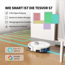 Tesvor Saugroboter S7 Pro Saugroboter mit Wischfunktion Lasernavigation 6000PA 180 Min, Mit Staubbox beutellos,6000Pa